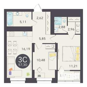 3-к квартира, вторичка, 57м2, 9/25 этаж
