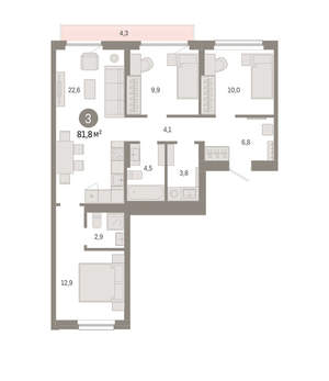 3-к квартира, вторичка, 82м2, 3/12 этаж
