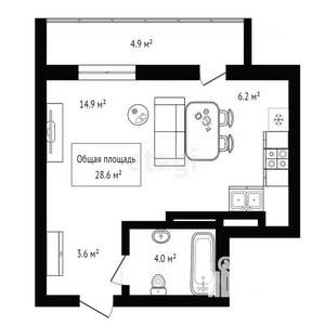 Студия квартира, вторичка, 29м2, 29/30 этаж