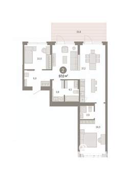 2-к квартира, вторичка, 97м2, 2/9 этаж