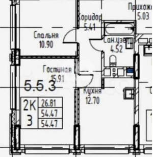 2-к квартира, вторичка, 55м2, 5/17 этаж