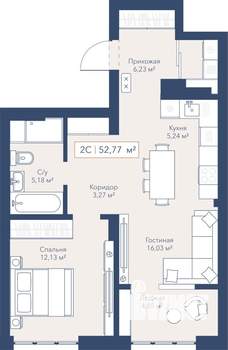 2-к квартира, вторичка, 53м2, 18/24 этаж