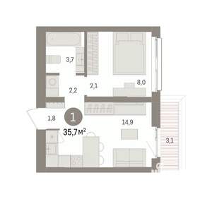 1-к квартира, вторичка, 36м2, 6/8 этаж