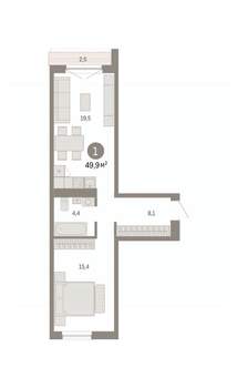 1-к квартира, вторичка, 50м2, 7/8 этаж