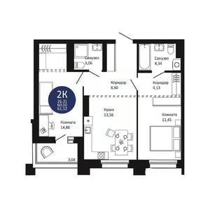 2-к квартира, вторичка, 62м2, 18/20 этаж