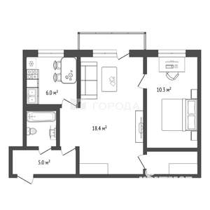 2-к квартира, вторичка, 45м2, 2/5 этаж