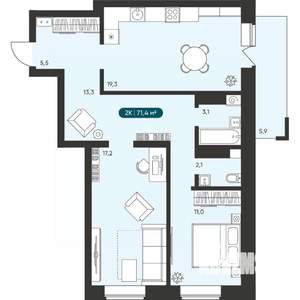 2-к квартира, вторичка, 71м2, 16/25 этаж