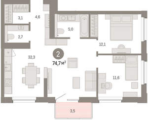 2-к квартира, вторичка, 75м2, 11/24 этаж