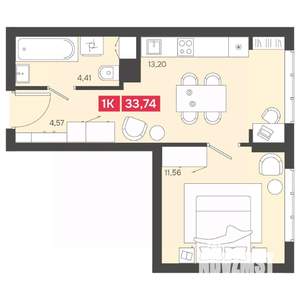 1-к квартира, вторичка, 34м2, 12/22 этаж