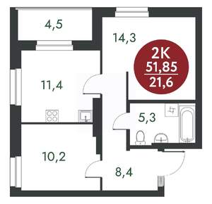 2-к квартира, вторичка, 52м2, 5/10 этаж