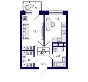 1-к квартира, вторичка, 40м2, 8/23 этаж