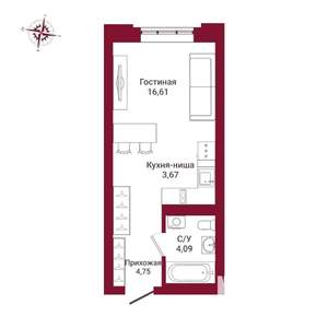 Студия квартира, вторичка, 29м2, 25/25 этаж