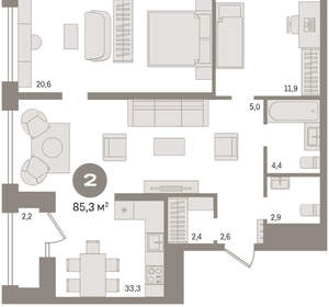2-к квартира, вторичка, 85м2, 23/30 этаж