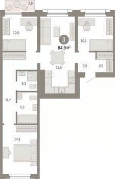 3-к квартира, вторичка, 85м2, 5/8 этаж