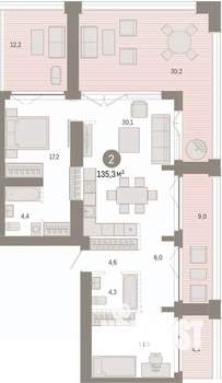 2-к квартира, вторичка, 135м2, 22/23 этаж