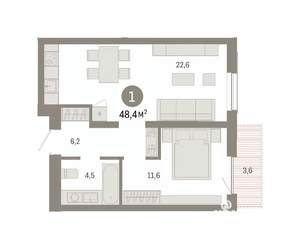 1-к квартира, вторичка, 48м2, 6/8 этаж