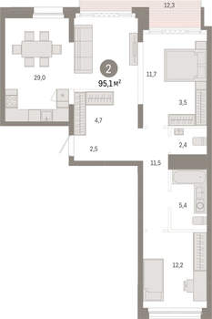 2-к квартира, вторичка, 95м2, 1/8 этаж