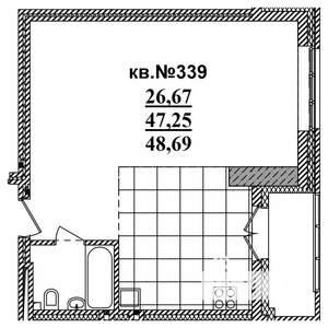 Студия квартира, вторичка, 49м2, 3/19 этаж