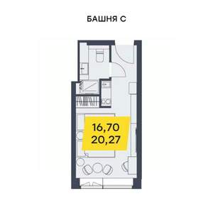Студия квартира, строящийся дом, 20м2, 17/29 этаж