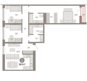 3-к квартира, вторичка, 89м2, 5/15 этаж