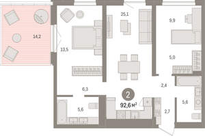 2-к квартира, вторичка, 93м2, 10/15 этаж
