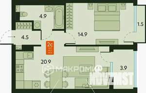 2-к квартира, вторичка, 46м2, 4/17 этаж