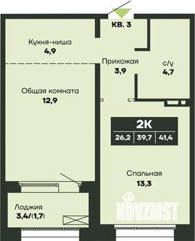 2-к квартира, строящийся дом, 41м2, 12/14 этаж