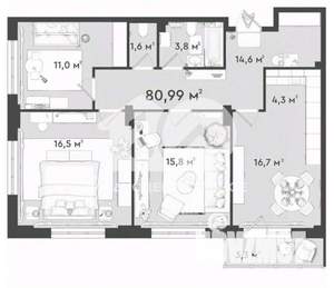 3-к квартира, вторичка, 80м2, 21/22 этаж