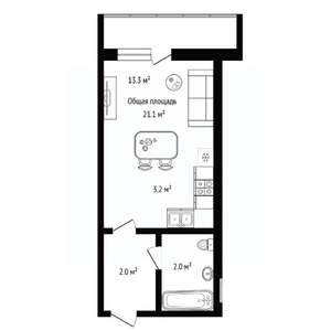 Студия квартира, вторичка, 21м2, 8/24 этаж