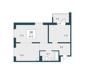 2-к квартира, вторичка, 61м2, 12/17 этаж