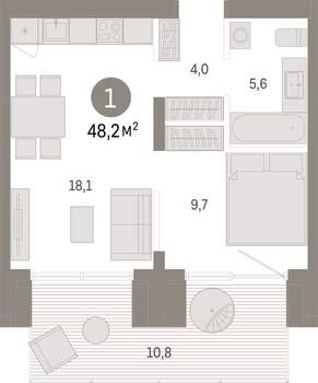1-к квартира, вторичка, 48м2, 1/15 этаж