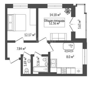 3-к квартира, вторичка, 52м2, 6/25 этаж