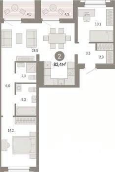 2-к квартира, вторичка, 82м2, 3/8 этаж