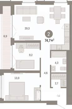 2-к квартира, вторичка, 75м2, 16/23 этаж