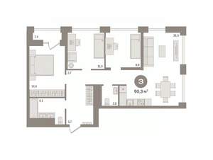 3-к квартира, вторичка, 90м2, 26/30 этаж