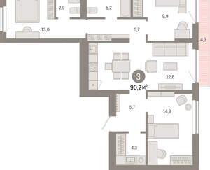 3-к квартира, вторичка, 90м2, 5/12 этаж