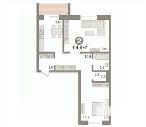 2-к квартира, вторичка, 65м2, 9/10 этаж