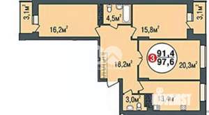 3-к квартира, вторичка, 91м2, 6/24 этаж