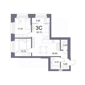 3-к квартира, вторичка, 64м2, 18/25 этаж