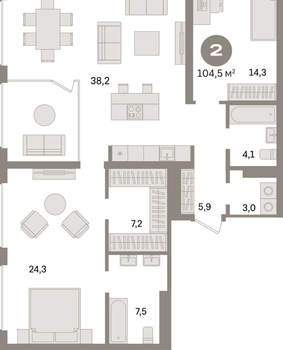 2-к квартира, сданный дом, 113м2, 20/24 этаж