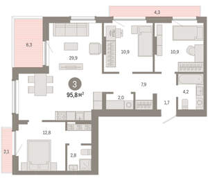 3-к квартира, вторичка, 96м2, 9/12 этаж