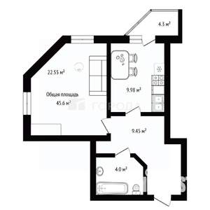 1-к квартира, вторичка, 46м2, 21/27 этаж
