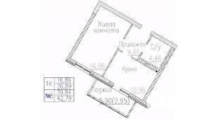 1-к квартира, строящийся дом, 43м2, 7/24 этаж