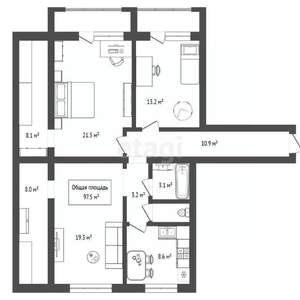 3-к квартира, вторичка, 98м2, 5/11 этаж