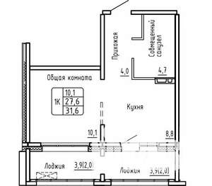 1-к квартира, строящийся дом, 32м2, 1/17 этаж