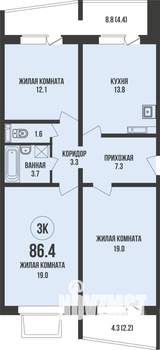 3-к квартира, вторичка, 86м2, 1/13 этаж