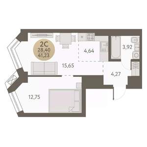 2-к квартира, вторичка, 41м2, 25/31 этаж