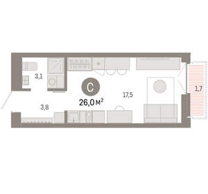Студия квартира, вторичка, 26м2, 5/23 этаж