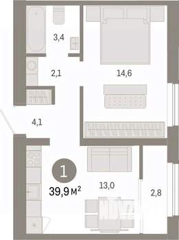 1-к квартира, вторичка, 40м2, 9/9 этаж