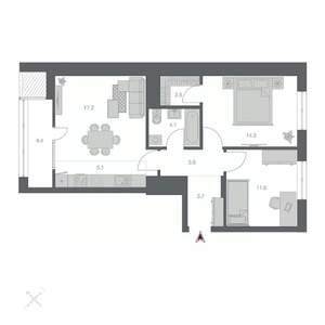 3-к квартира, строящийся дом, 67м2, 12/24 этаж